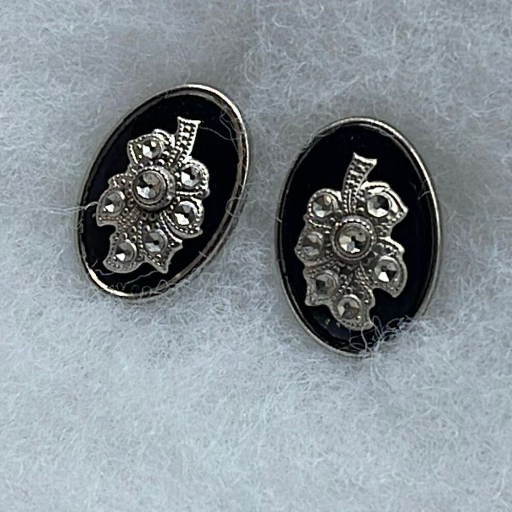 Vintage enamel floral faux Marcasite earrings
